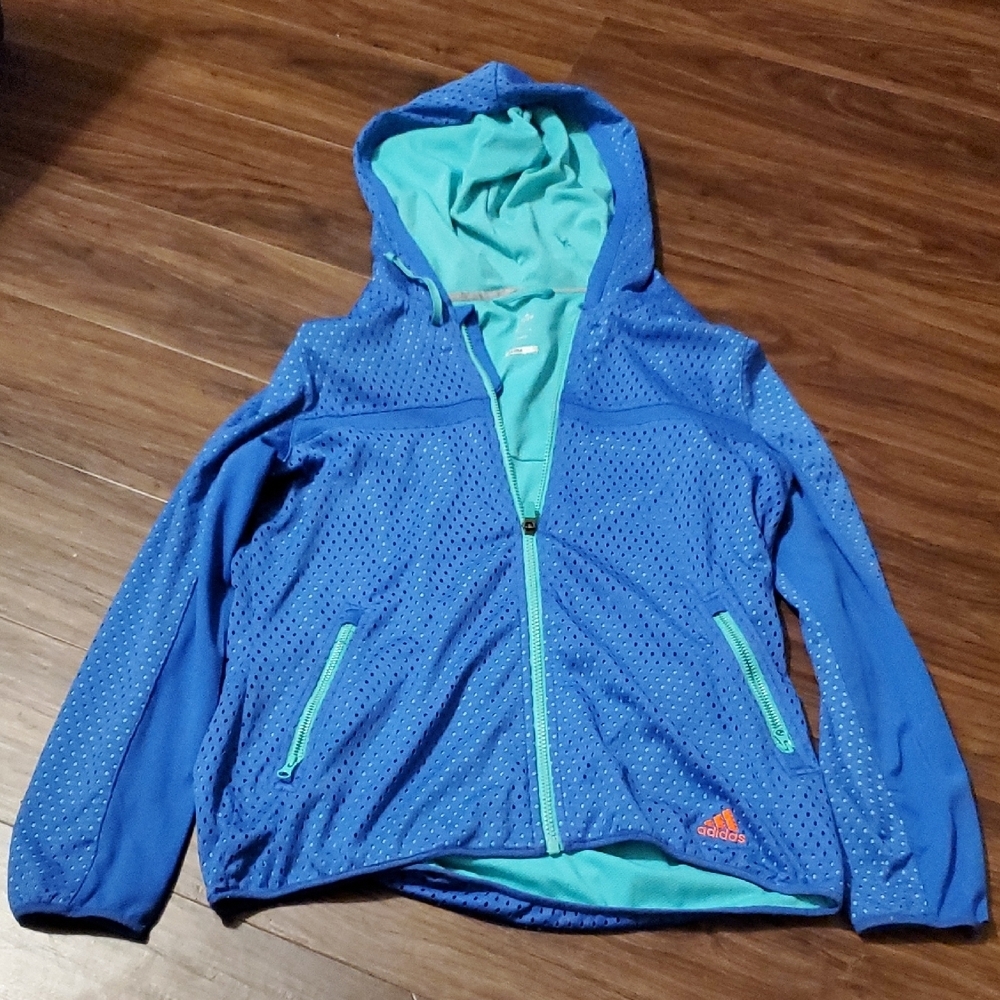 adidas Teal Green CLIMALITE Performance Jacket with Blue Zip